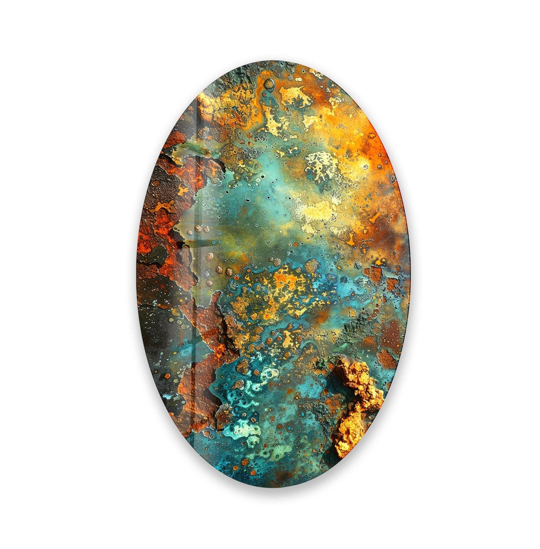 Asymmetric Oval Rusty Abstract Glass Wall Art photo print on glass, prints on glass wall art
