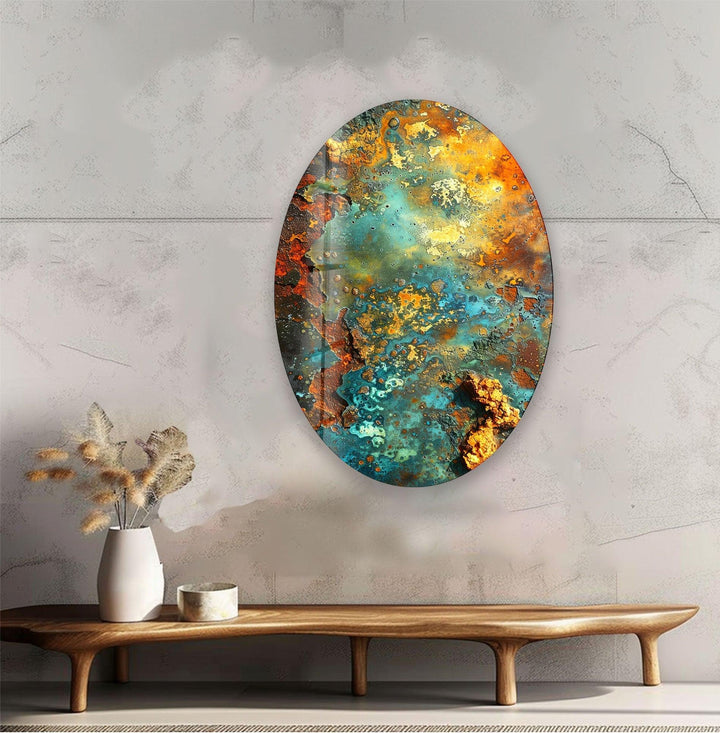 Asymmetric Oval Rusty Abstract Glass Wall Art custom glass photo prints, large glass prints
