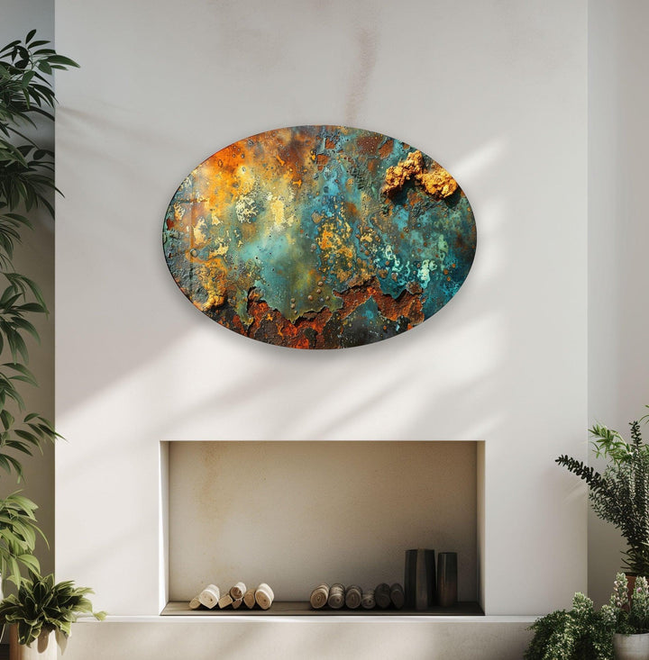 Asymmetric Oval Rusty Abstract Glass Wall Art large glass photo prints, glass wall photos
