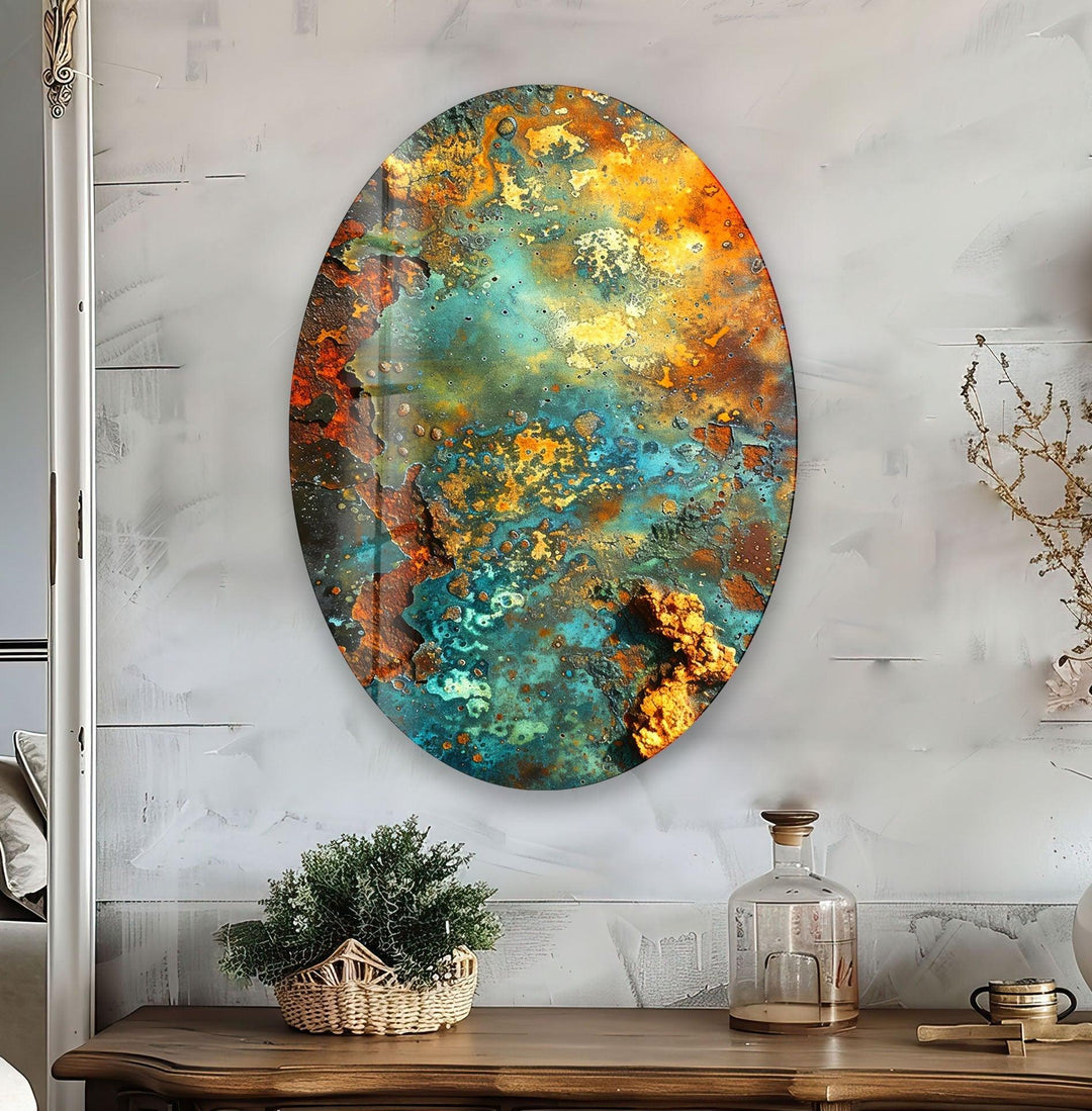 Asymmetric Oval Rusty Abstract Glass Wall Art custom glass pictures, glass art prints
