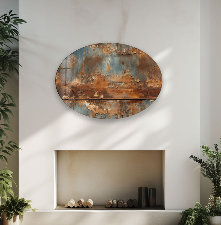 Asymmetric Oval Rusty Metal Glass Wall Art print on glass, glass printed photos
