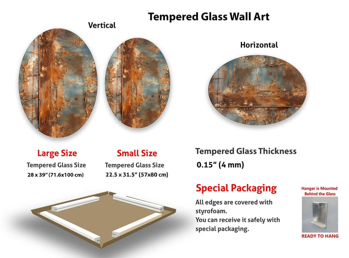 Asymmetric Oval Rusty Metal Glass Wall Art