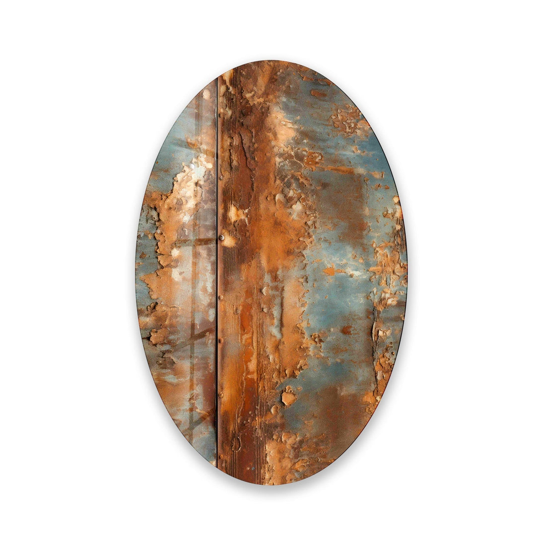 Asymmetric Oval Rusty Metal Glass Wall Art glass art painting, glass art for the Wall
