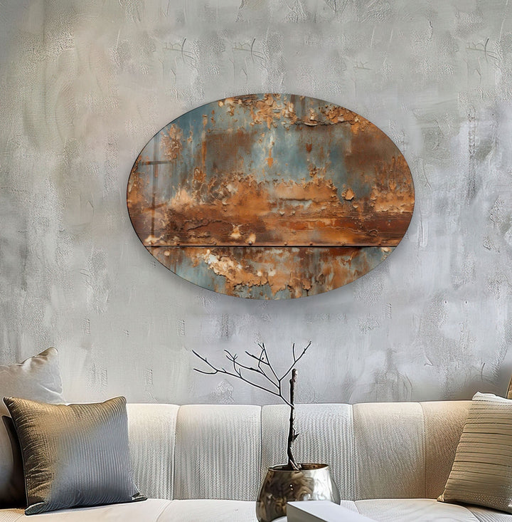 Asymmetric Oval Rusty Metal Glass Wall Art glass wall decor, glass wall art decor
