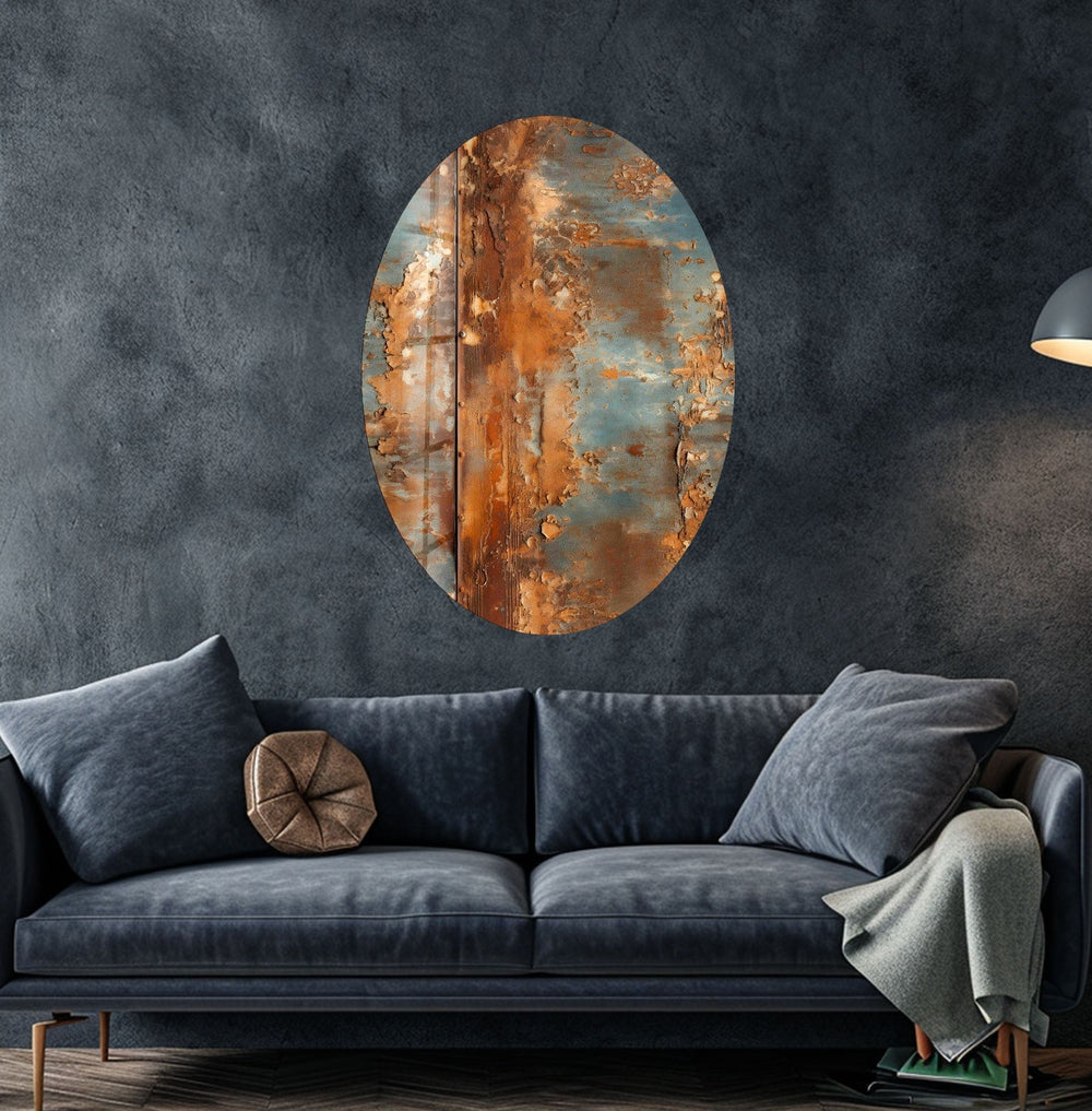 Asymmetric Oval Rusty Metal Glass Wall Art picture on glass wall art, photos printed on glass
