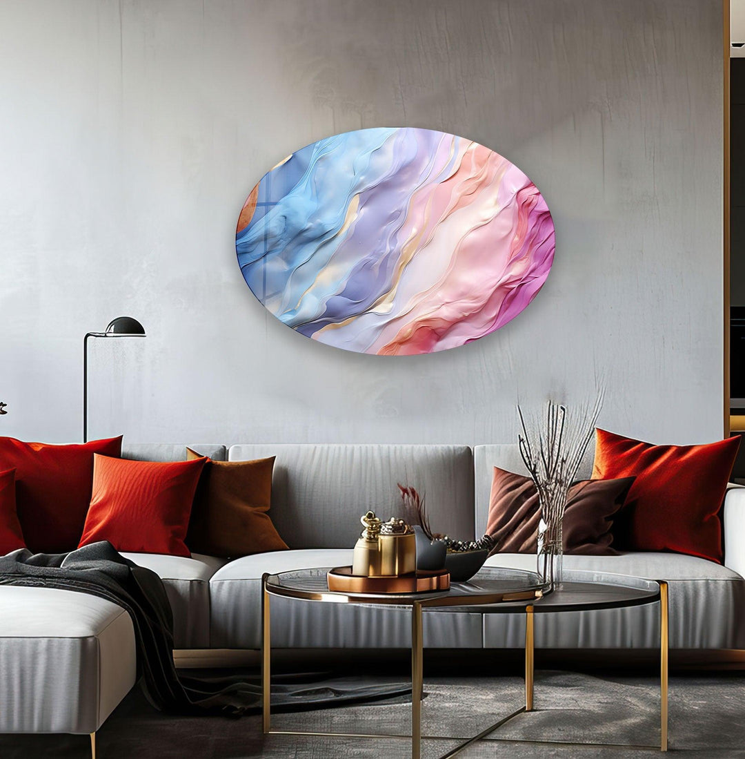 Asymmetric Oval Soft Colors Glass Wall Art glass art painting, glass art for the Wall
