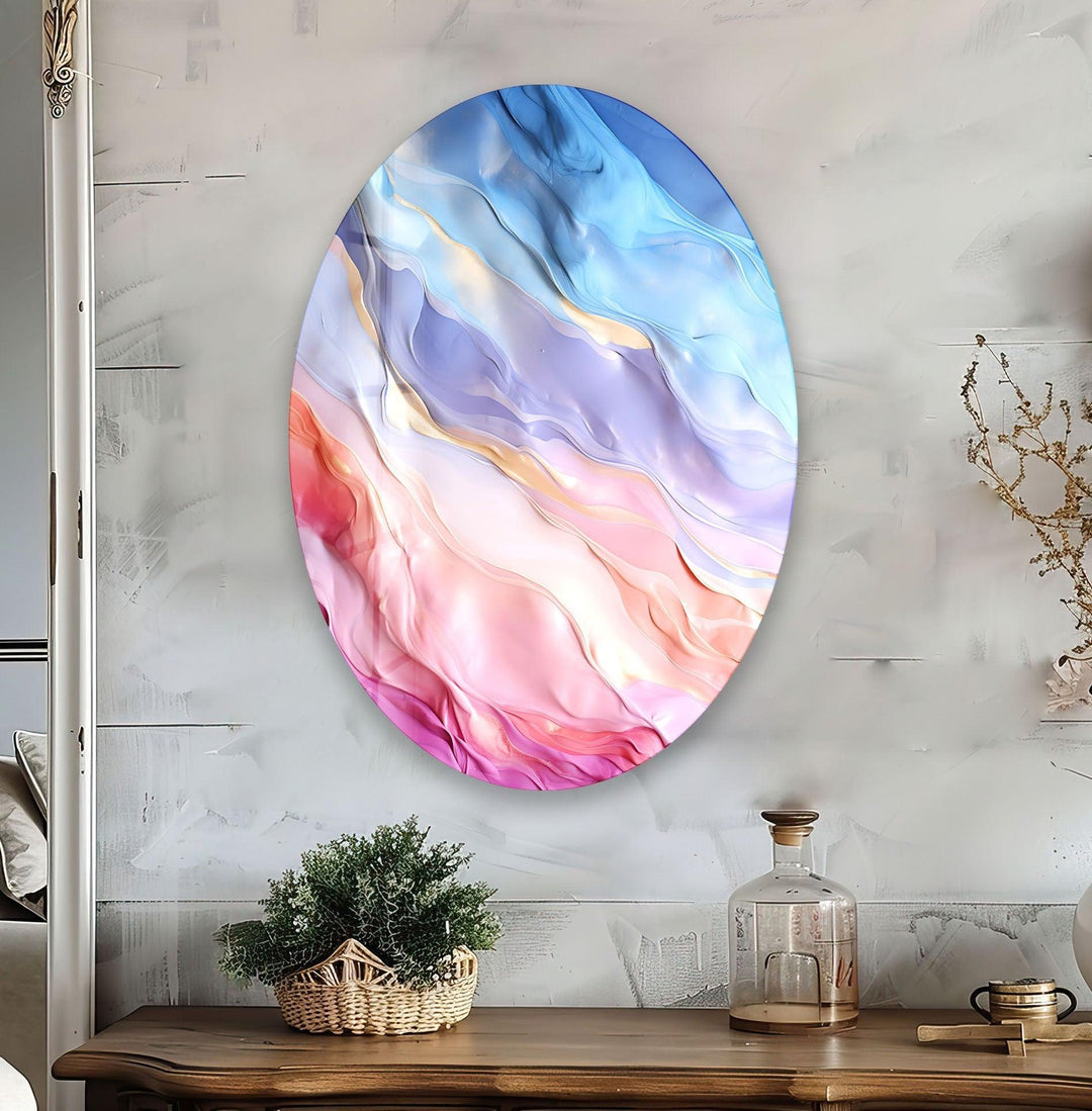 Asymmetric Oval Soft Colors Glass Wall Art glass pictures for Wall, glass prints wall art
