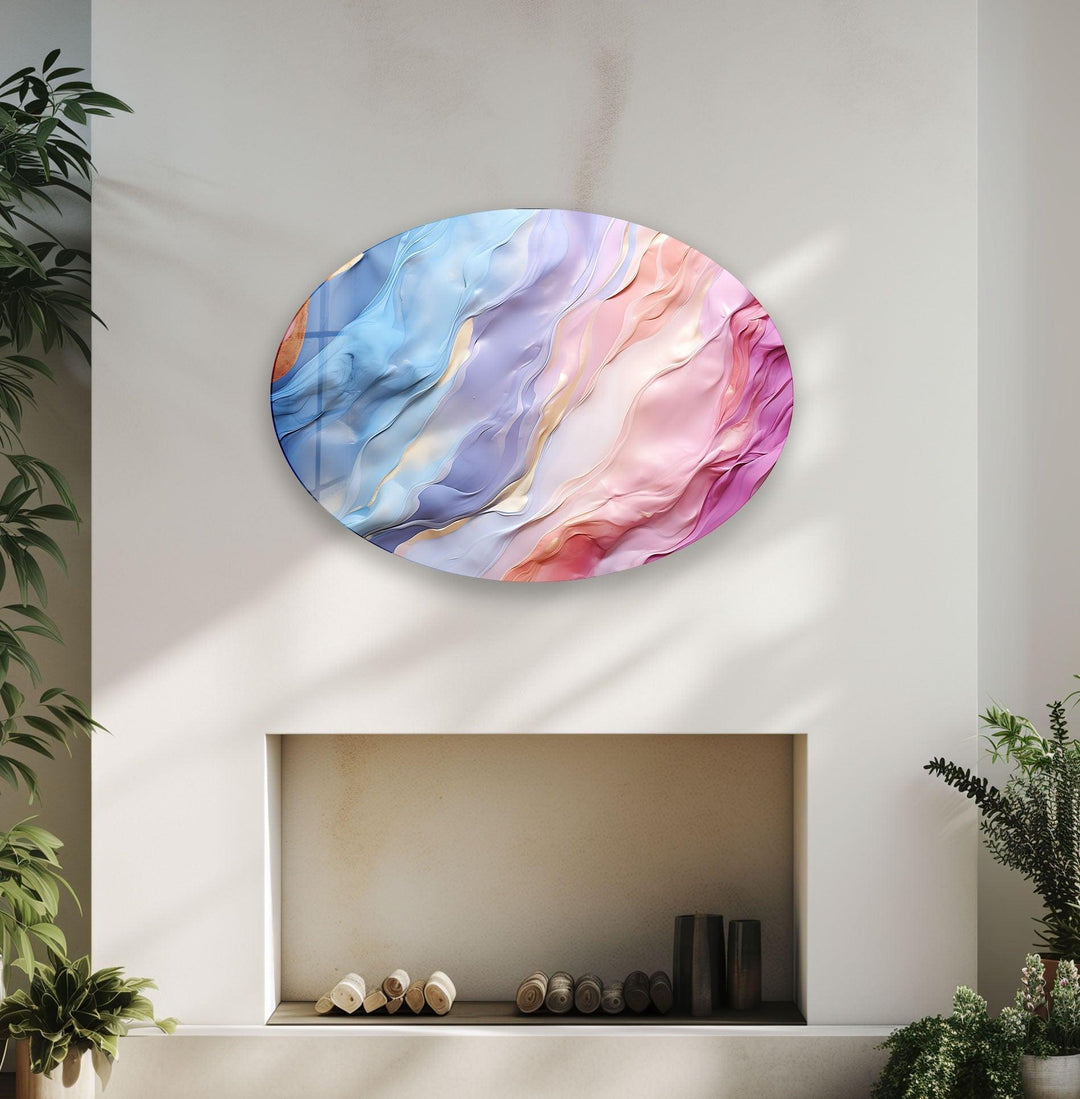 Asymmetric Oval Soft Colors Glass Wall Art Glass Printing Wall Art, Print photos on glass
