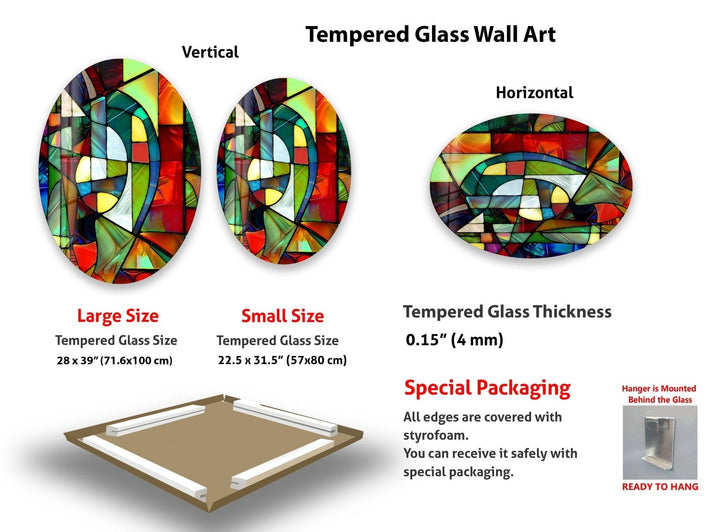 Asymmetric Oval Stained Geometrics Glass Wall Art