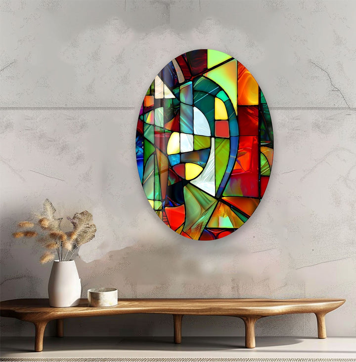 Asymmetric Oval Stained Geometrics Glass Wall Art art glass wall art, glass wall art pictures
