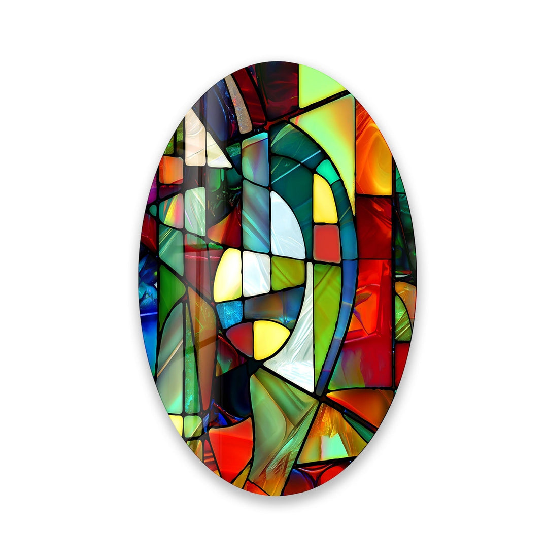 Asymmetric Oval Stained Geometrics Glass Wall Art glass image printing, glass prints from photos
