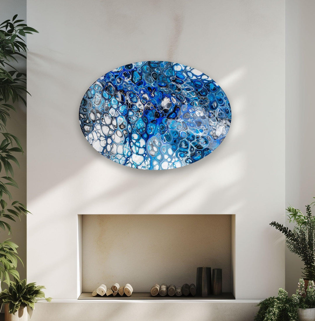 Asymmetric Oval Stained Navy Blue Glass Wall Art glass art painting, glass art for the Wall
