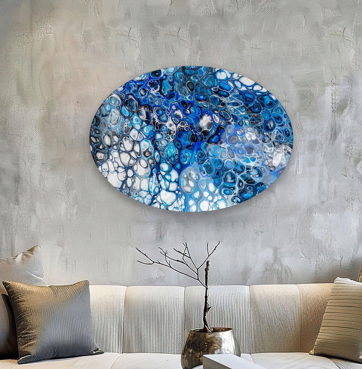 Asymmetric Oval Stained Navy Blue Glass Wall Art Glass Printing Wall Art, Print photos on glass
