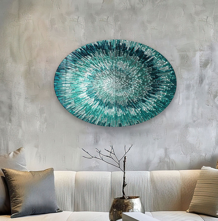 Asymmetric Oval Turquoise Abstract Glass Wall Art print picture on glass, Tempered Glass Wall Art
