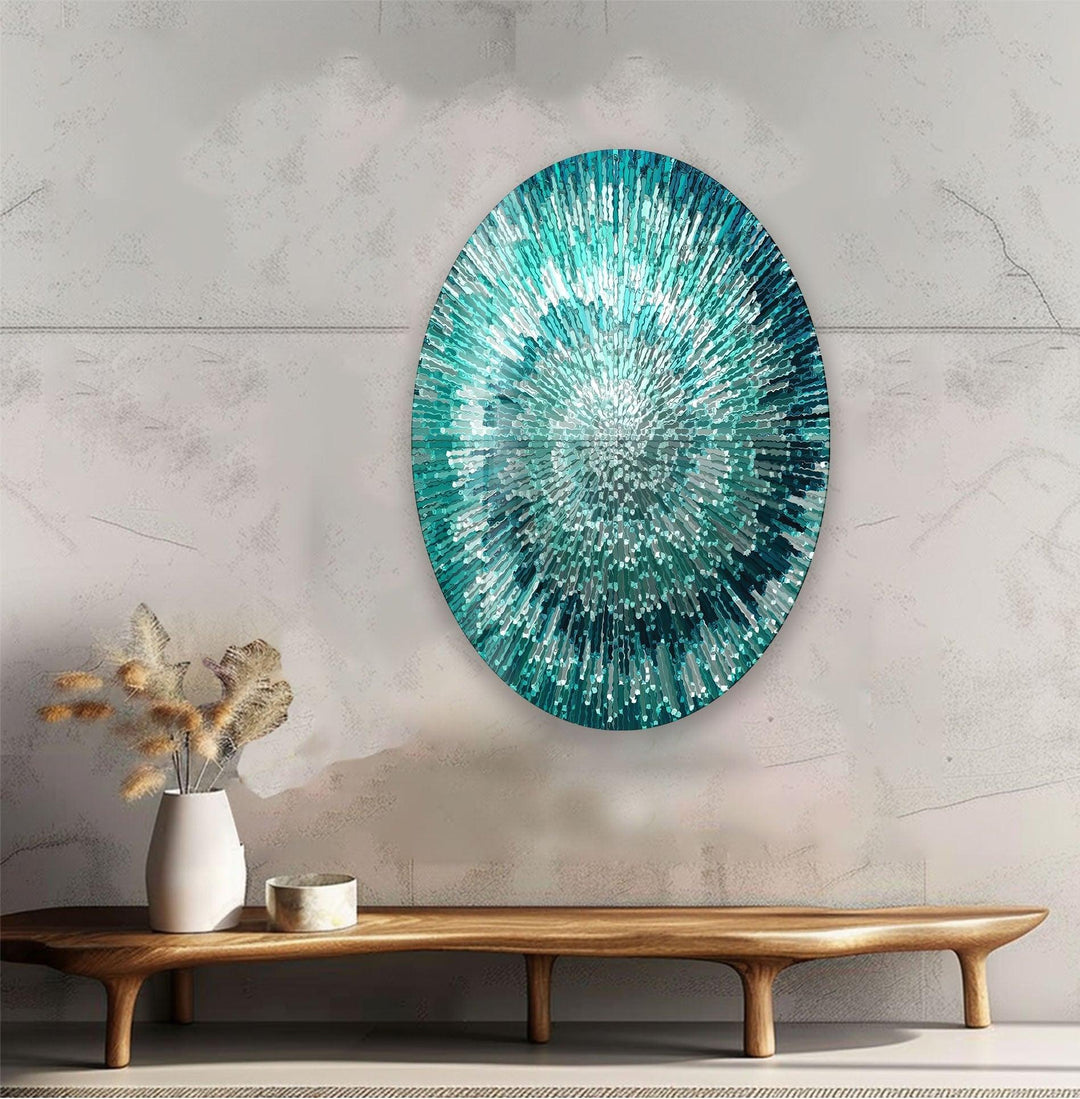 Asymmetric Oval Turquoise Abstract Glass Wall Art print on glass, glass printed photos
