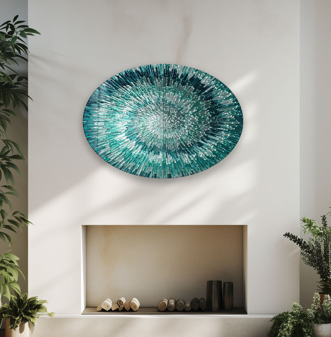 Asymmetric Oval Turquoise Abstract Glass Wall Art picture on glass wall art, photos printed on glass
