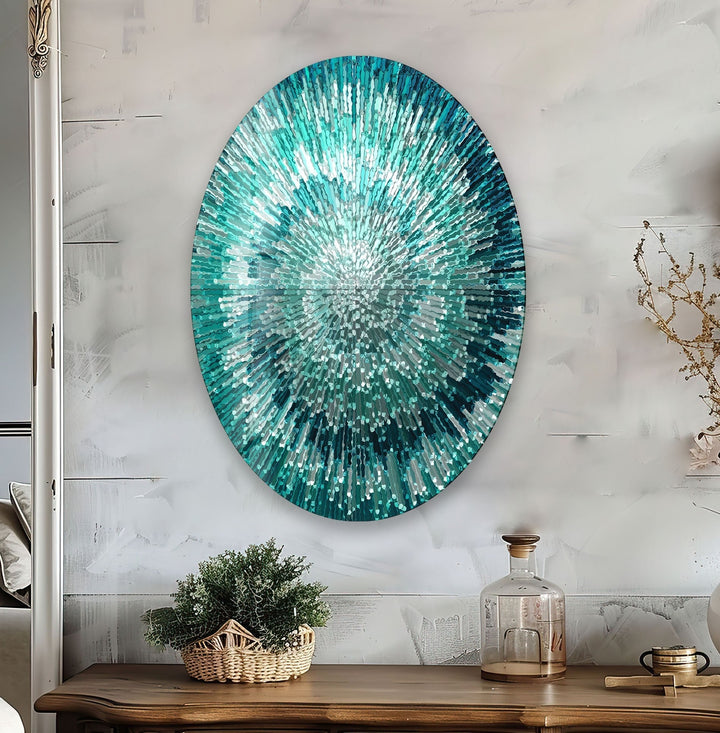 Asymmetric Oval Turquoise Abstract Glass Wall Art large glass photo prints, glass wall photos
