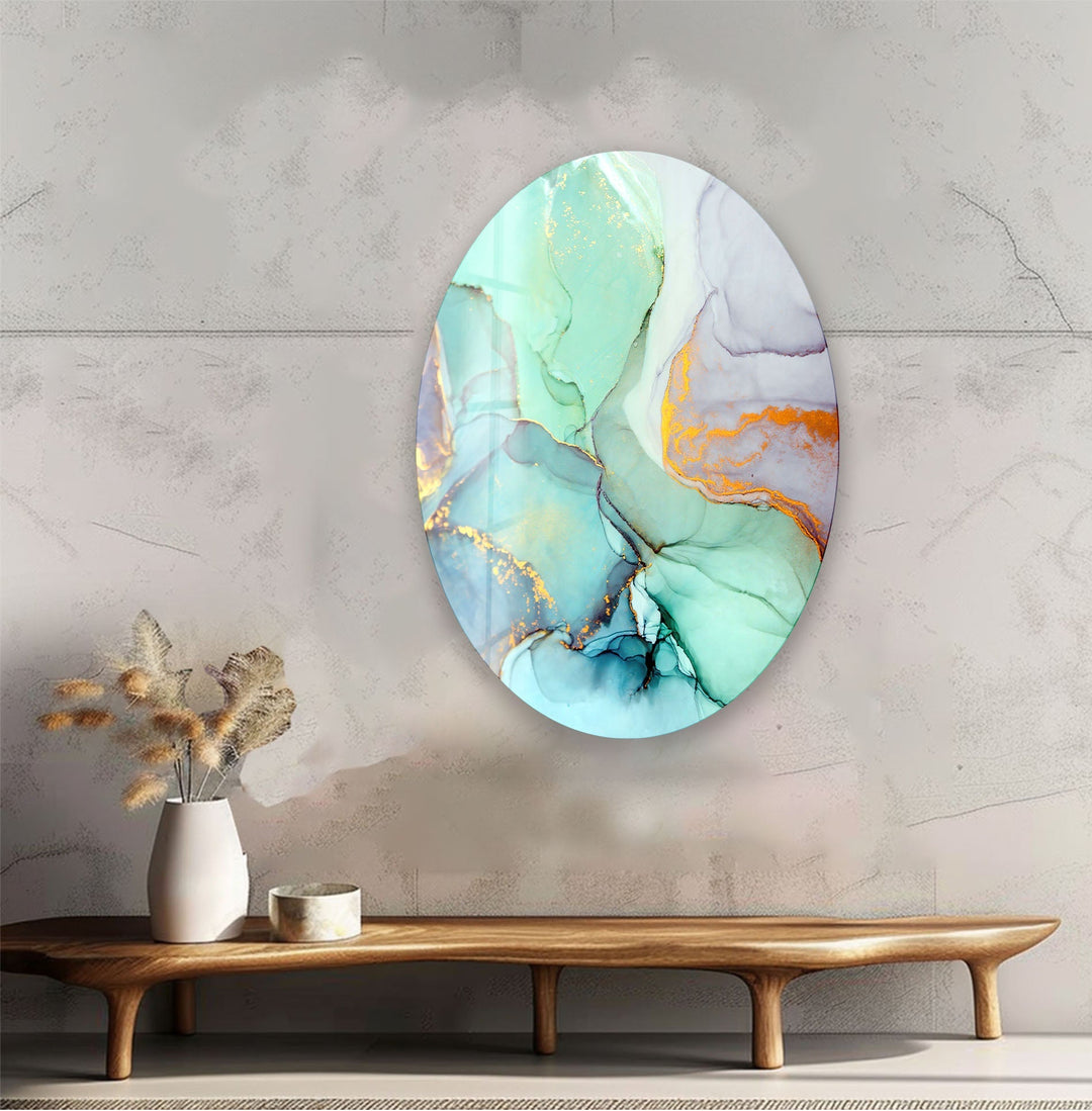 Asymmetric Oval Turquoise Marble Glass Wall Art glass photo prints, glass picture prints
