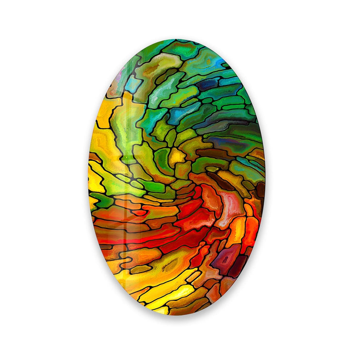 Asymmetric Oval Stained Geometrics Glass Wall Art large glass photo prints, glass wall photos
