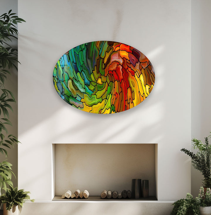 Asymmetric Oval Stained Geometrics Glass Wall Art custom glass photo prints, large glass prints
