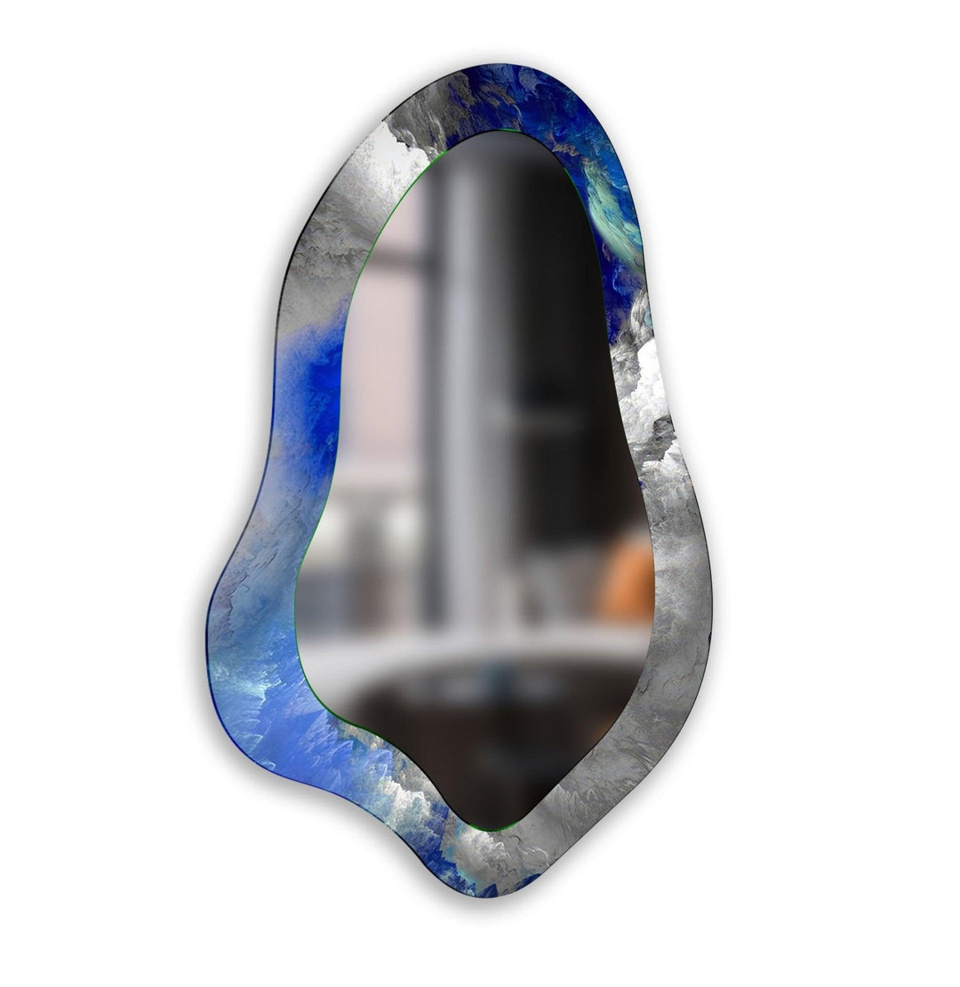 Asymmetrical Blue Abstract Glass Wall Mirror