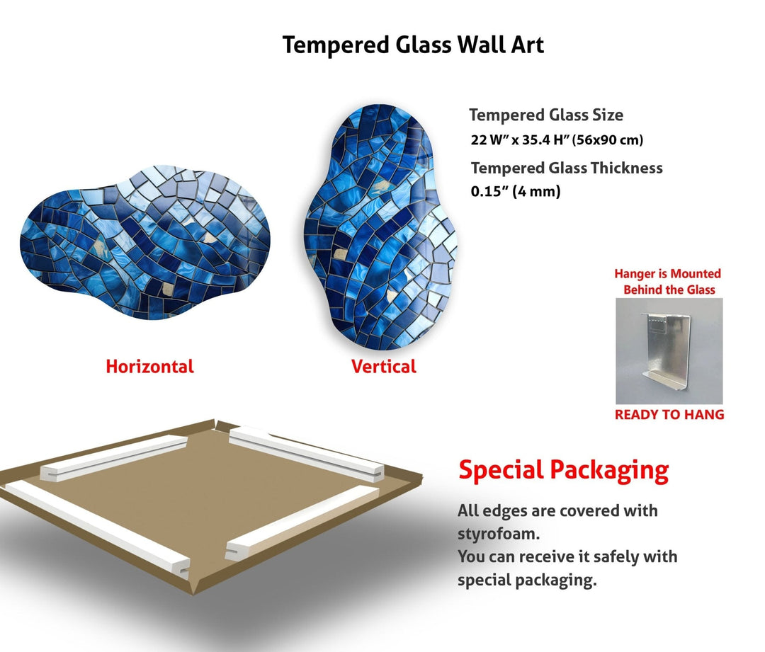 Asymmetrical Blue Mosaic Glass Wall Art