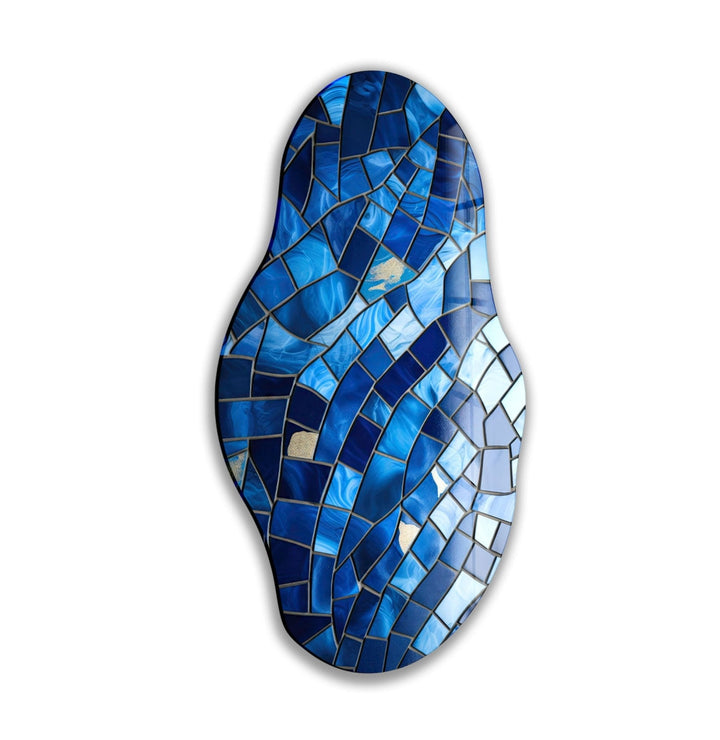 Asymmetrical Blue Mosaic Glass Wall Art glass image printing, glass prints from photos
