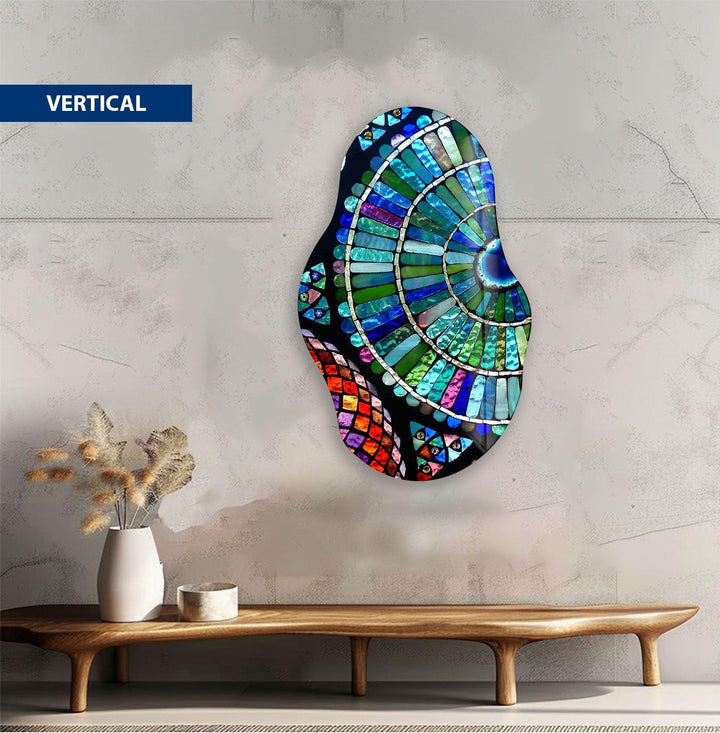 Asymmetrical Colorful Mosaic Glass Wall Art glass photo prints, glass picture prints 