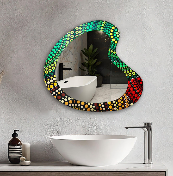 Asymmetrical Green Mosaic Glass Wall Mirror