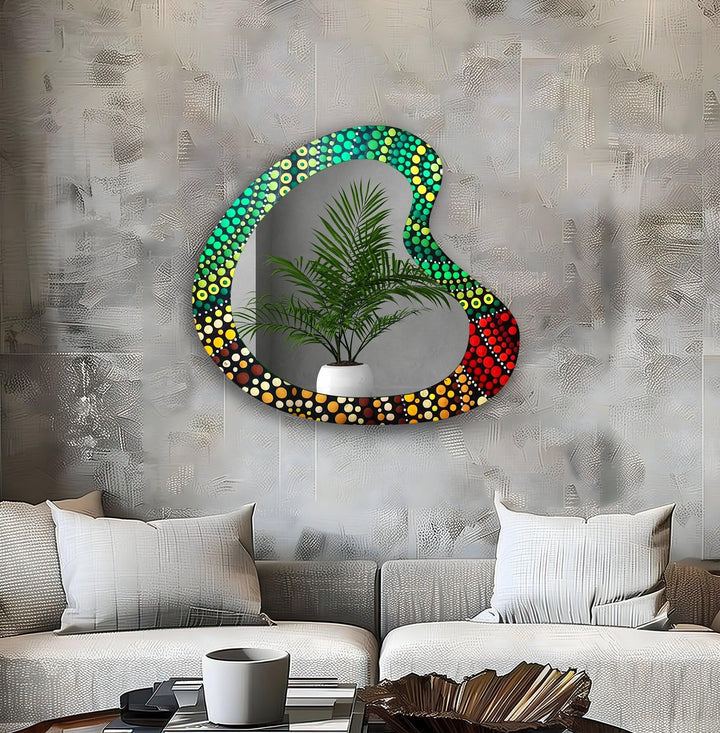 Asymmetrical Green Mosaic Glass Wall Mirror