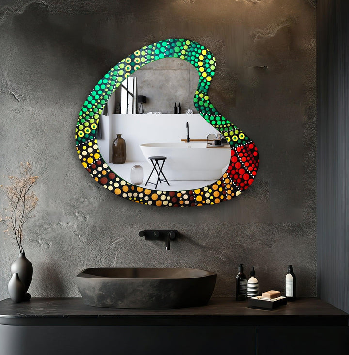 Asymmetrical Green Mosaic Glass Wall Mirror