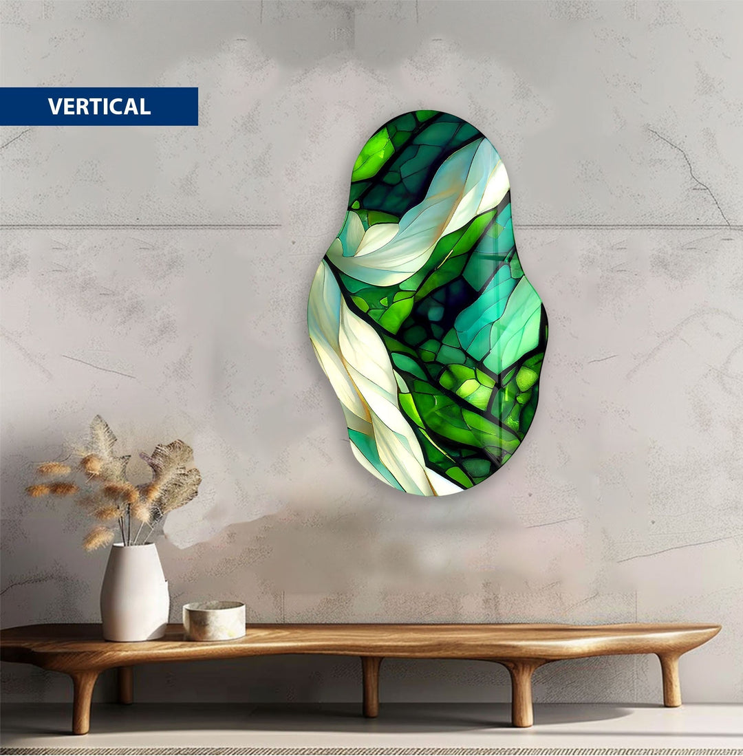 Asymmetrical Green Stained Glass Wall Art custom glass pictures, glass art prints
