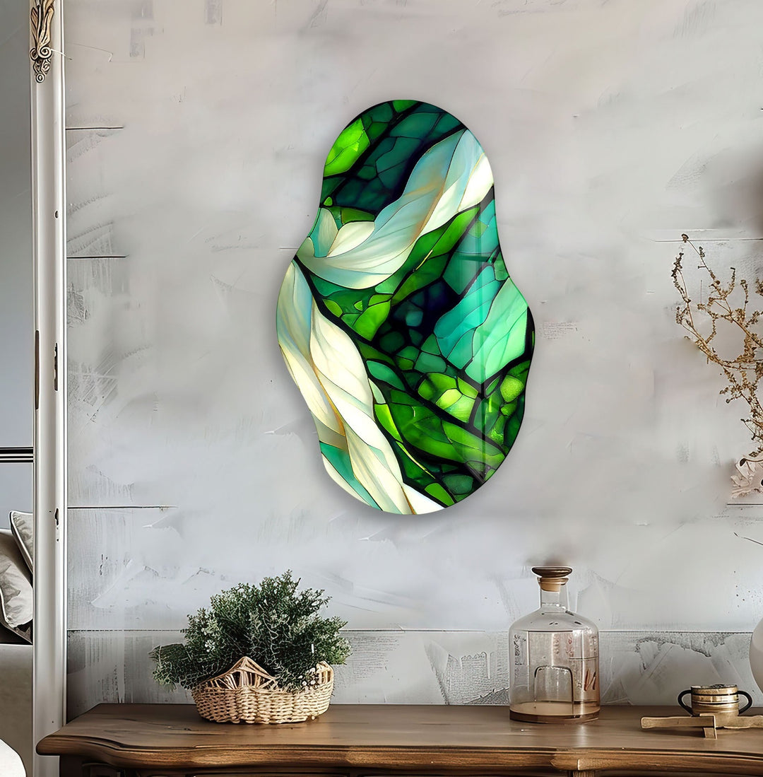 Asymmetrical Green Stained Glass Wall Art  photo print on glass, prints on glass wall art
