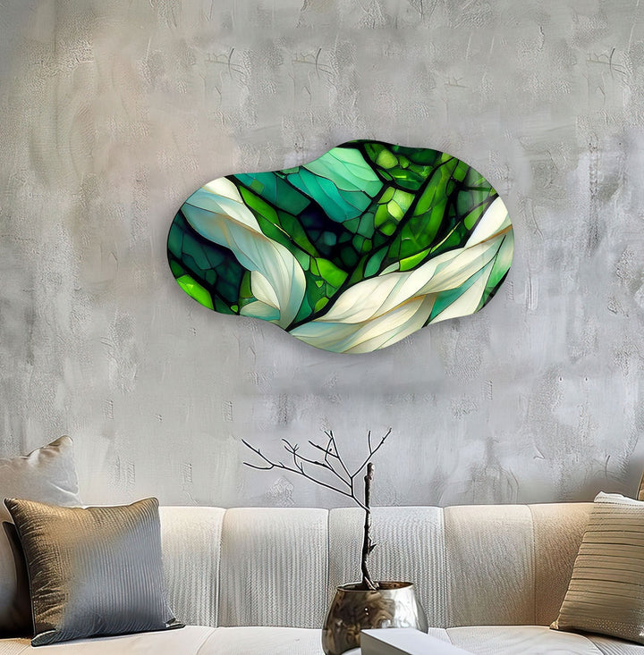 Asymmetrical Green Stained Glass Wall Art large glass photo prints, glass wall photos
