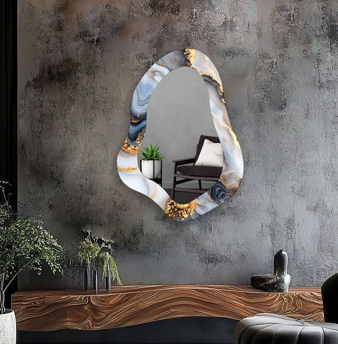 Asymmetrical Grey Alcohol Ink Wall Mirror