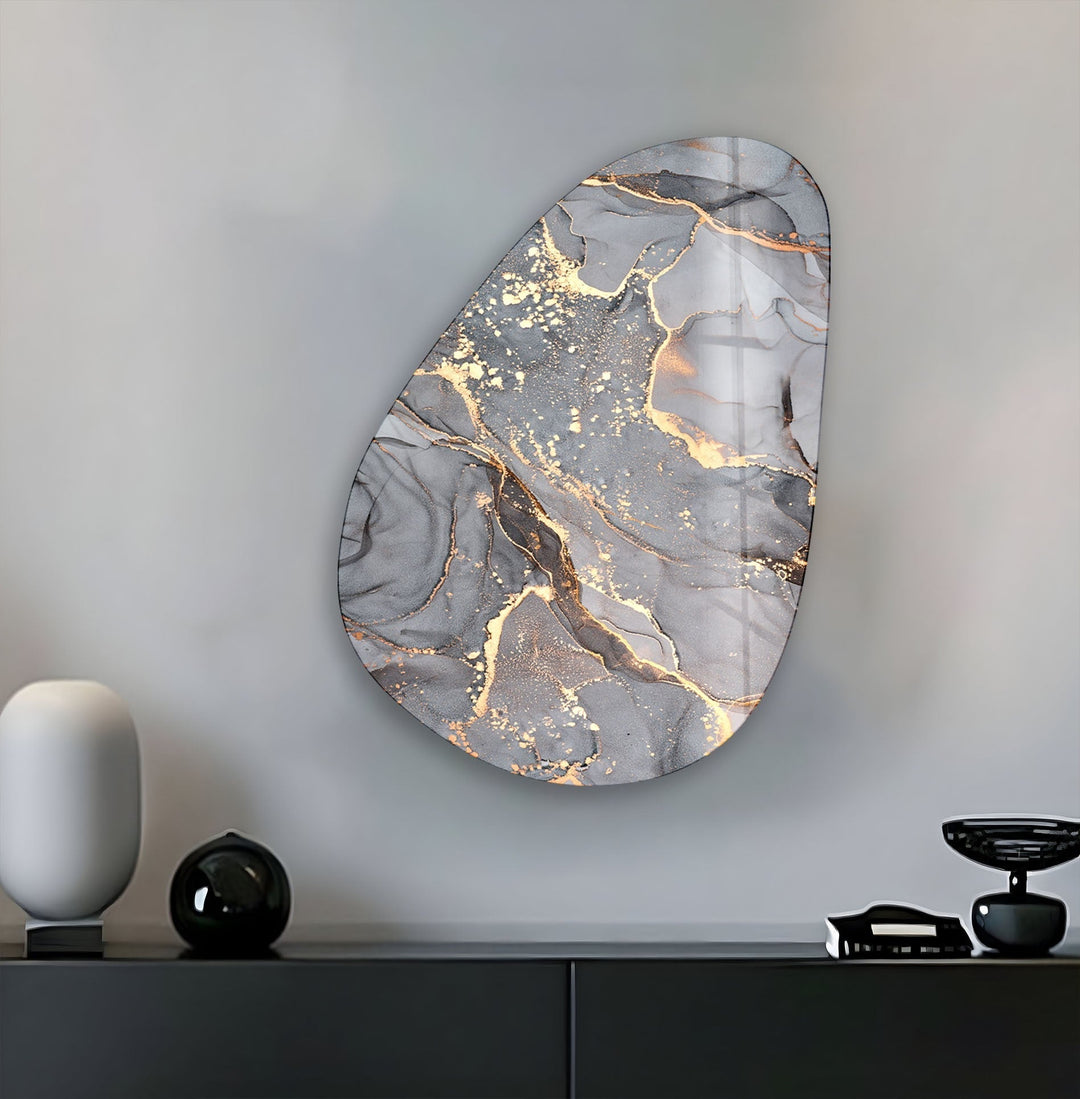 Asymmetrical Oval Abstract Black & Golden Glass Wall Art glass image printing, glass prints from photos
