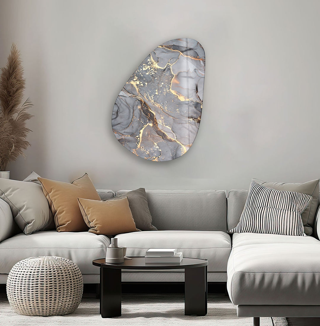 Asymmetrical Oval Abstract Black & Golden Glass Wall Art glass photo prints, glass picture prints
