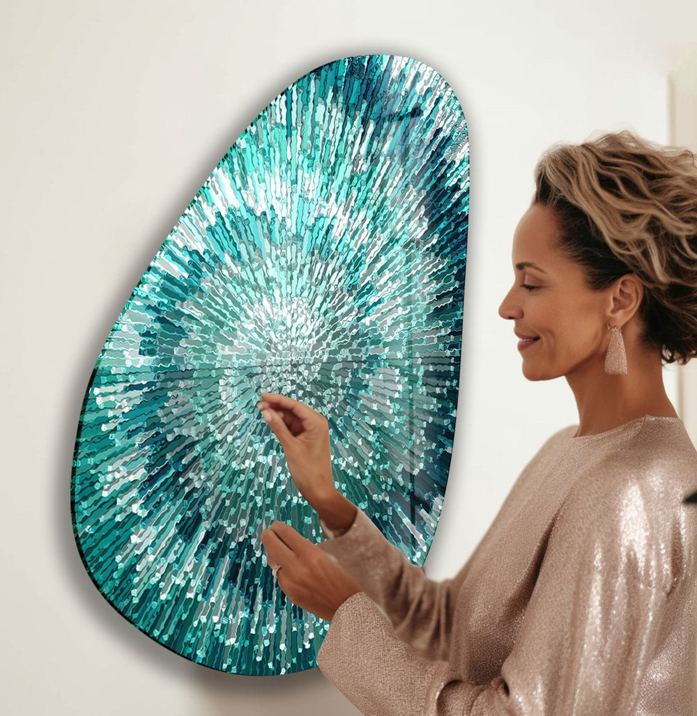 Asymmetrical Oval Abstract Turquoise Glass Wall Art glass art painting, glass art for the Wall
