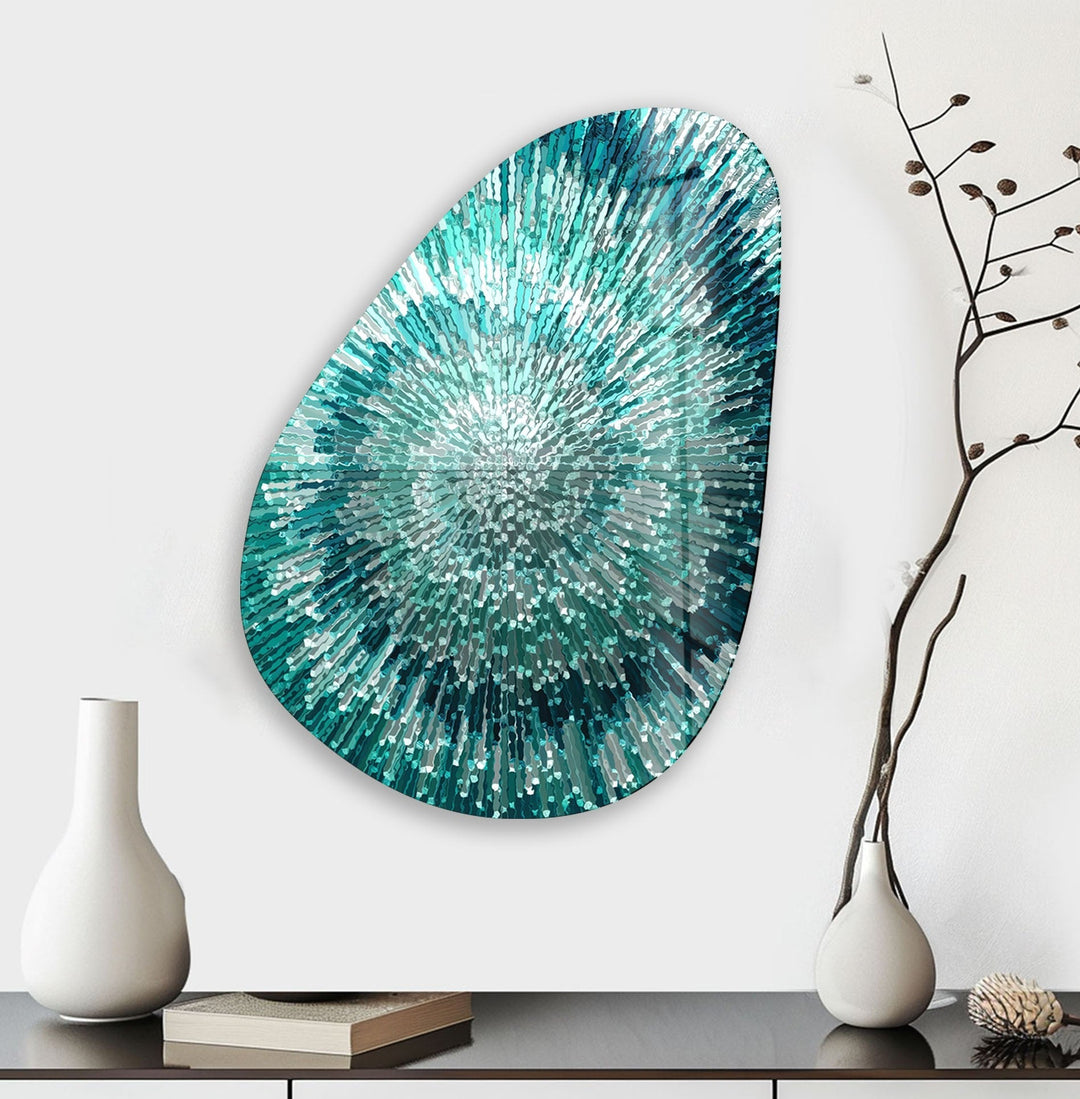 Asymmetrical Oval Abstract Turquoise Glass Wall Art stained glass wall art, stained glass wall decor
