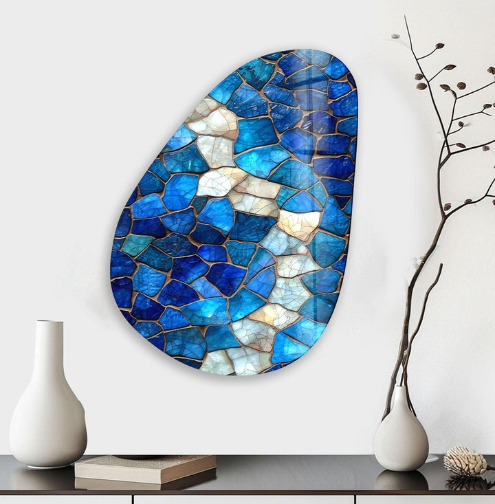 Asymmetrical Oval Blue Stained Glass Wall Art art glass wall art, glass wall art pictures
