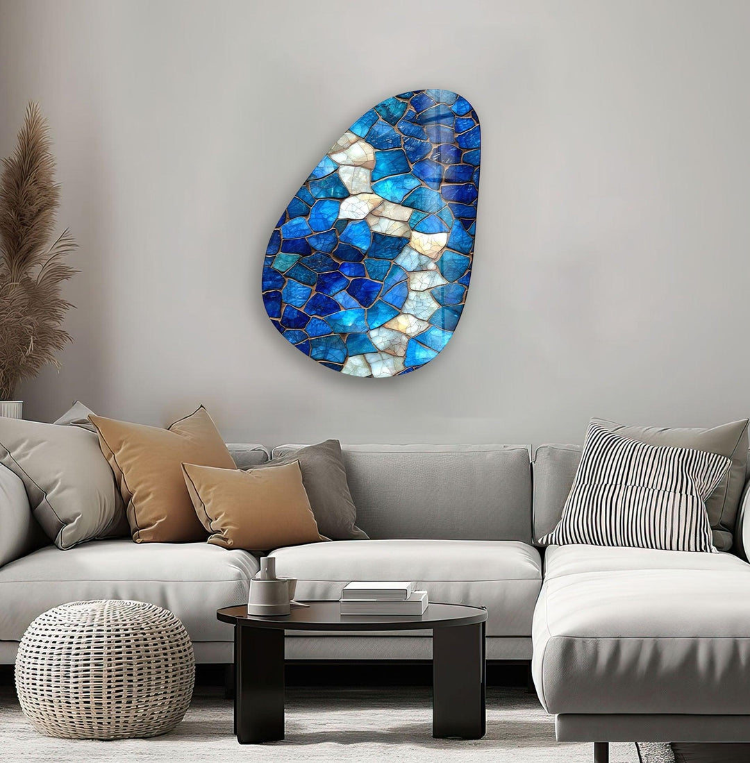 Asymmetrical Oval Blue Stained Glass Wall Art glass image printing, glass prints from photos
