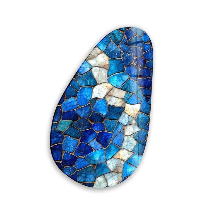 Asymmetrical Oval Blue Stained Glass Wall Art large glass photo prints, glass wall photos
