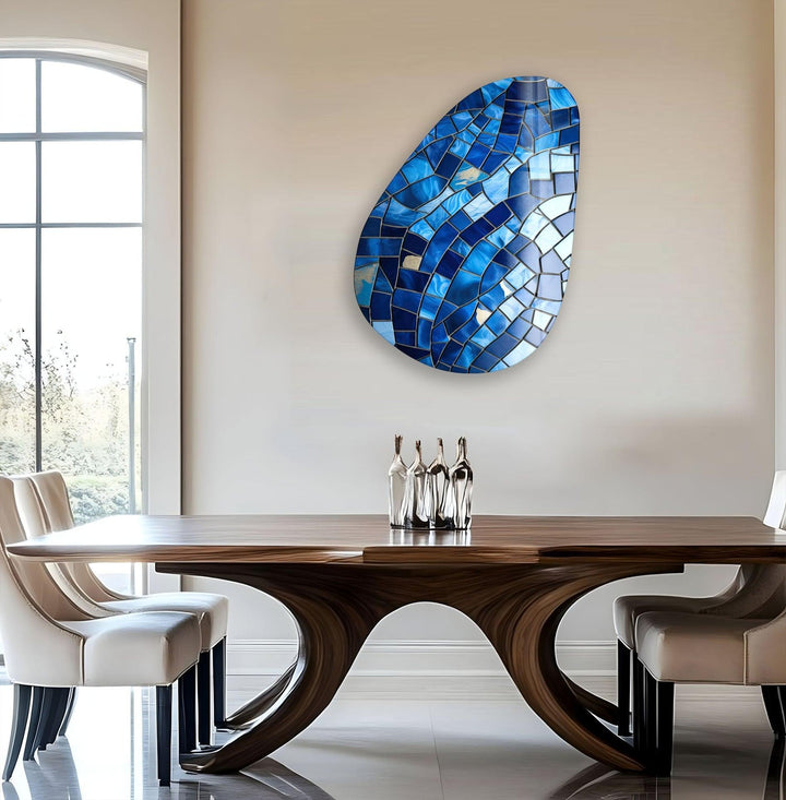 Asymmetrical Oval Blue Stones Glass Wall Art glass image printing, glass prints from photos
