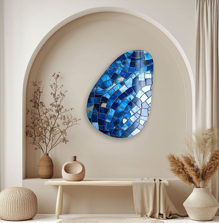 Asymmetrical Oval Blue Stones Glass Wall Art Glass Printing Wall Art, Print photos on glass
