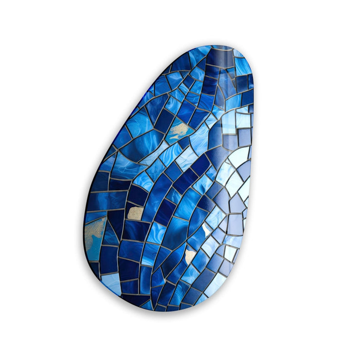 Asymmetrical Oval Blue Stones Glass Wall Art glass photo prints, glass picture prints
