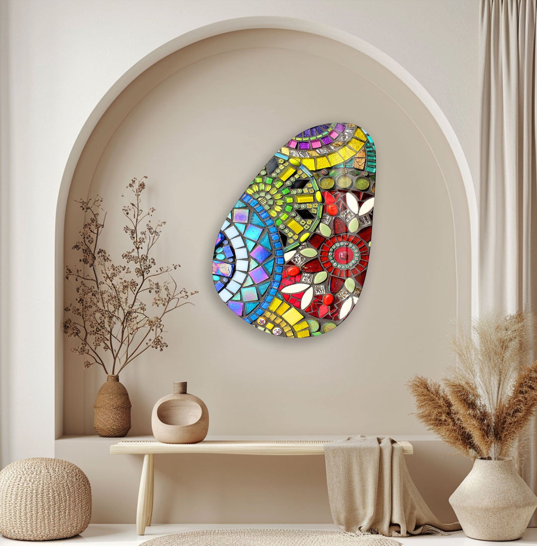 Asymmetrical Oval Colored Stained Glass Wall Art custom glass photo prints, large glass prints
