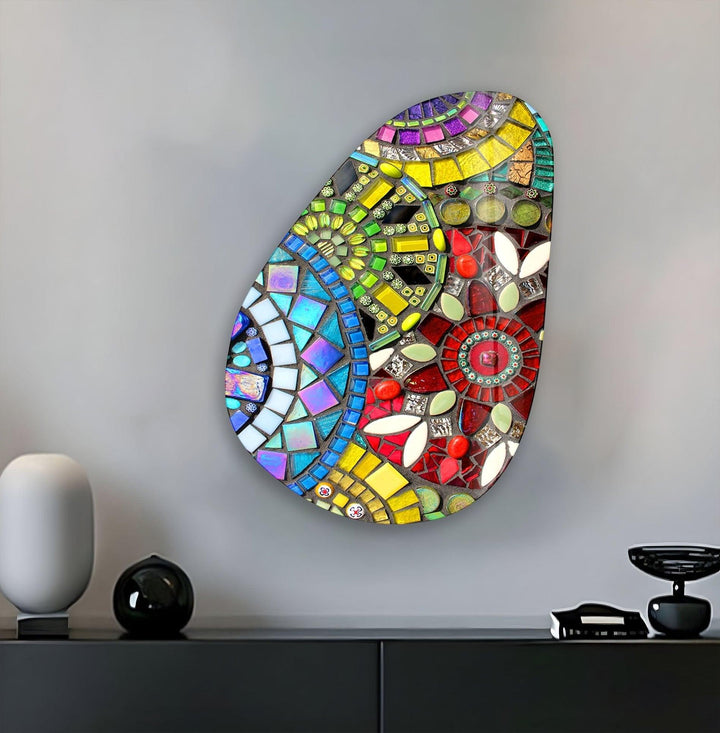 Asymmetrical Oval Colored Stained Glass Wall Art photo print on glass, prints on glass wall art
