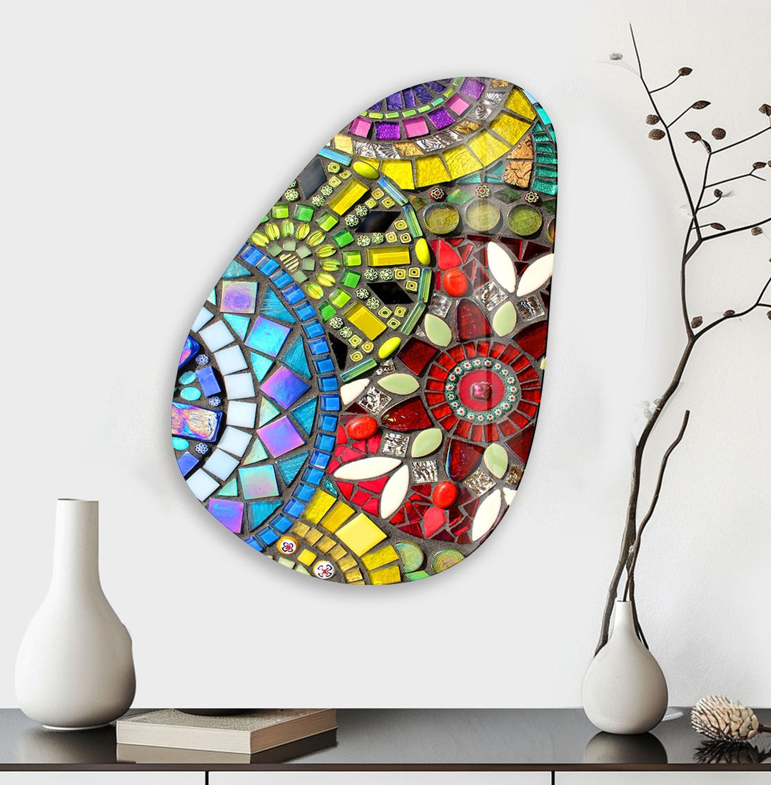 Asymmetrical Oval Colored Stained Glass Wall Art glass photo prints, glass picture prints
