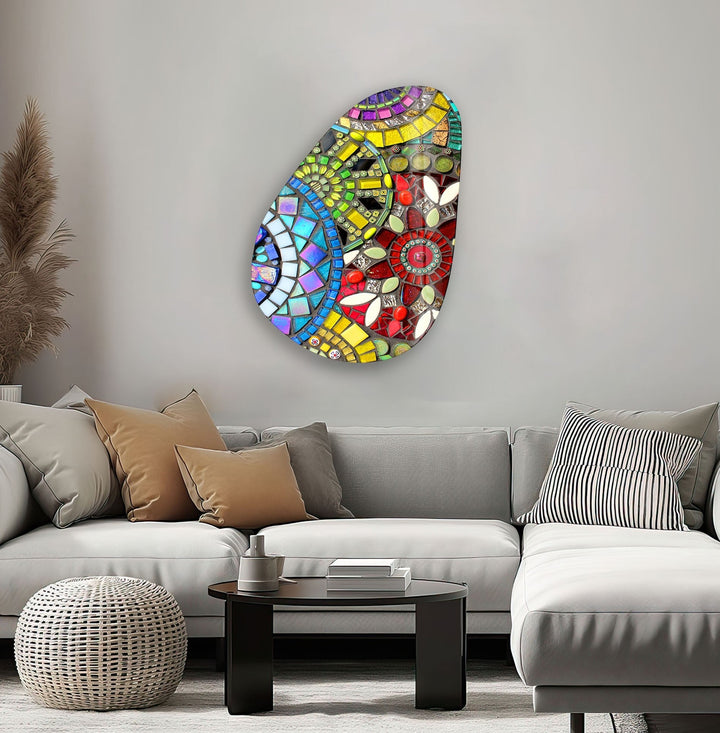 Asymmetrical Oval Colored Stained Glass Wall Art glass pictures for Wall, glass prints wall art
