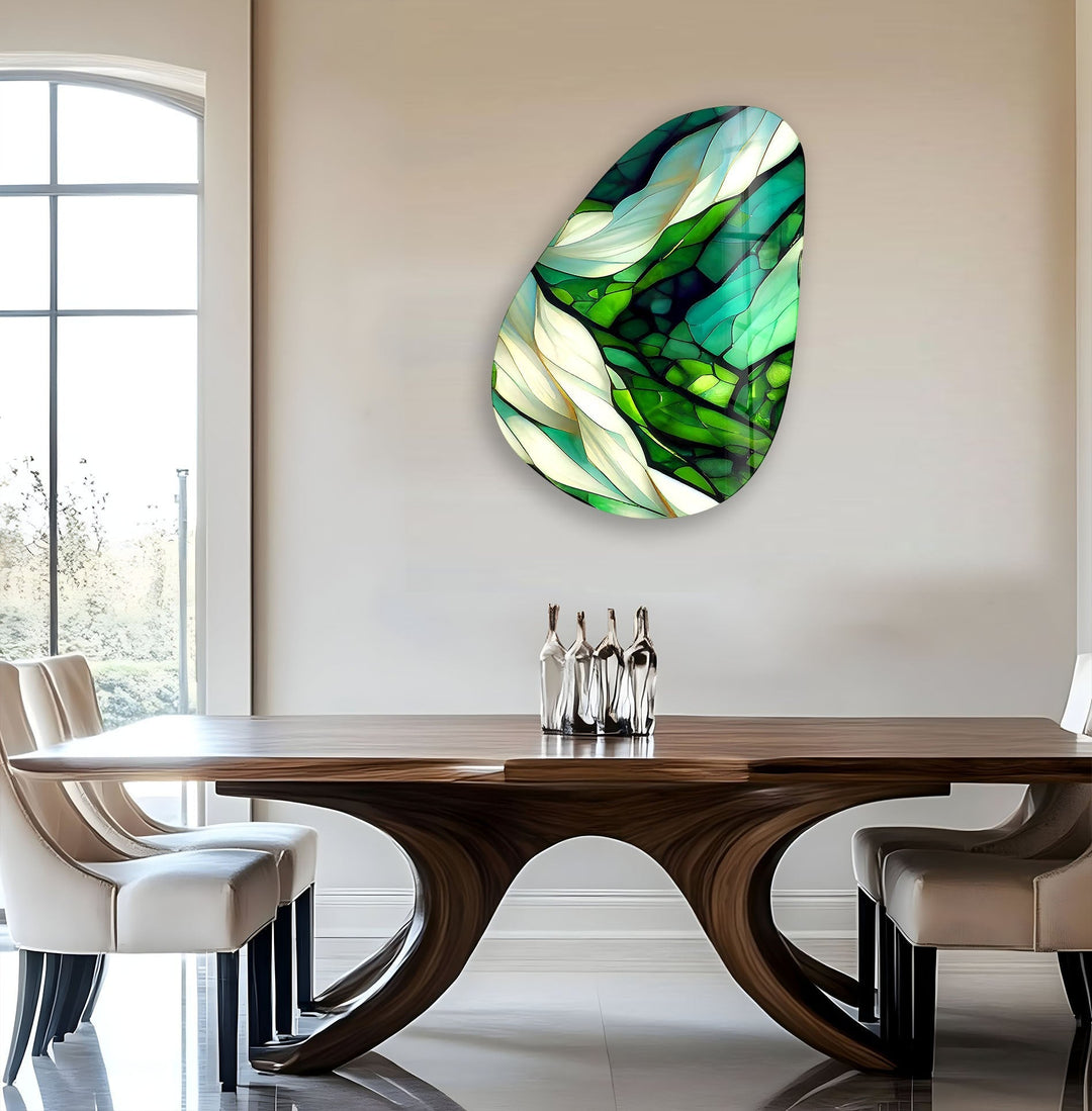 Asymmetrical Oval Green Fractal Glass Wall Art print on glass, glass printed photos
